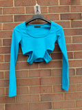PrettyLittleThing blue cut out crop top, long sleeve bodycon style, size 6.
