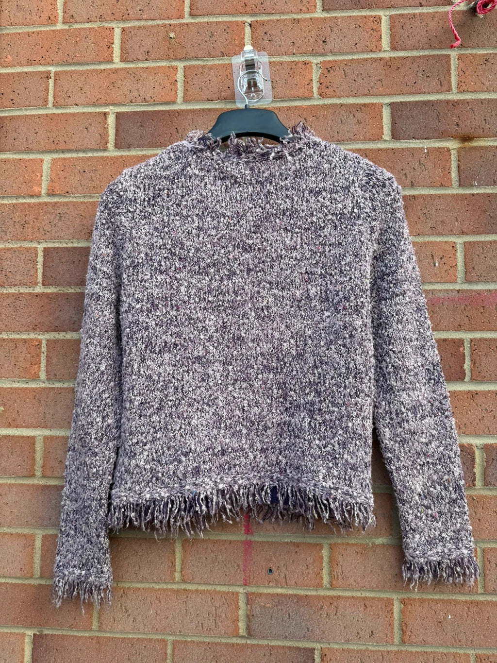 Per Una multi chunky knit cardigan with fringed hem and button-up front.