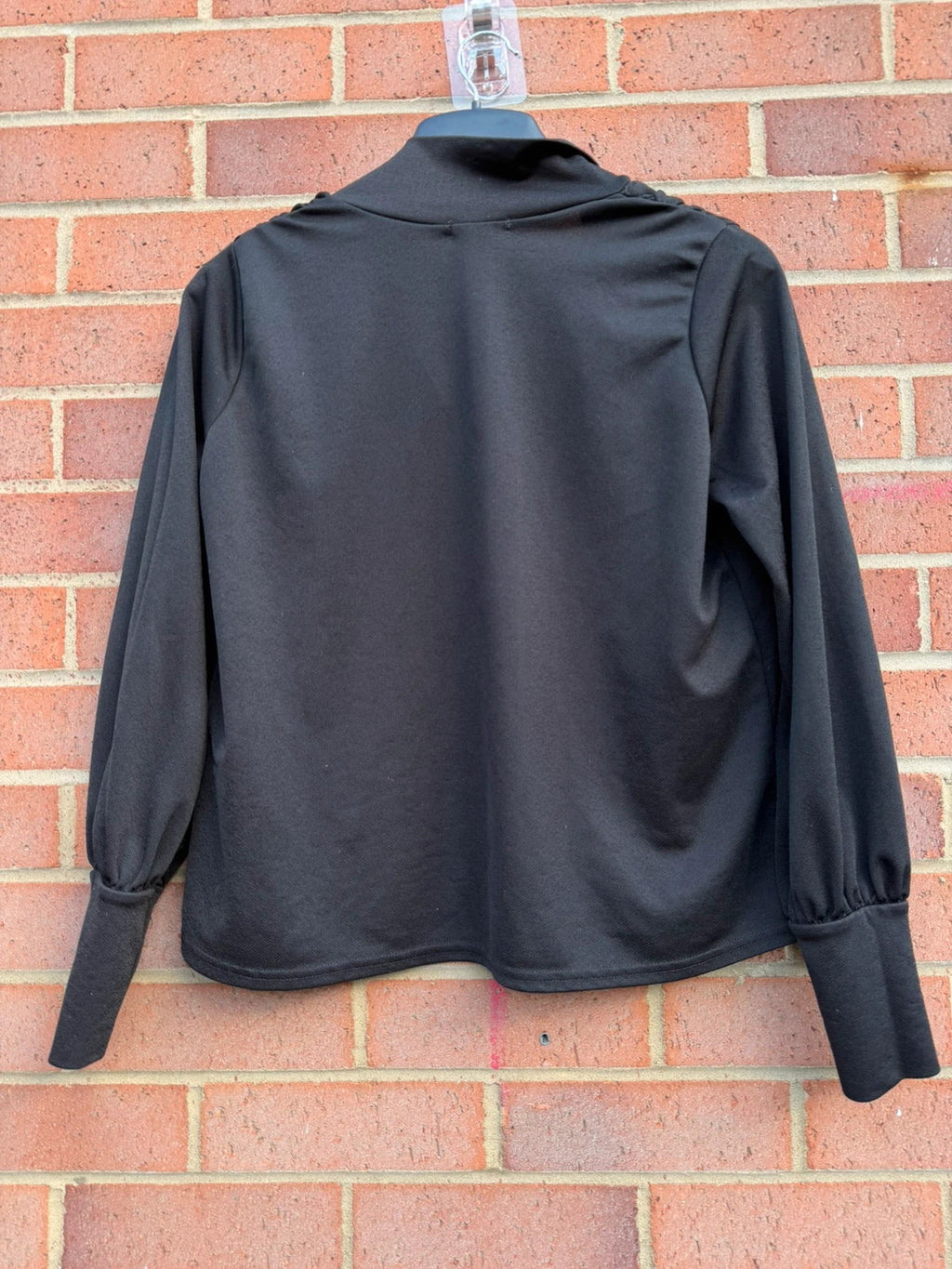 Boohoo black tie neck blouse with long sleeves and elegant office style.