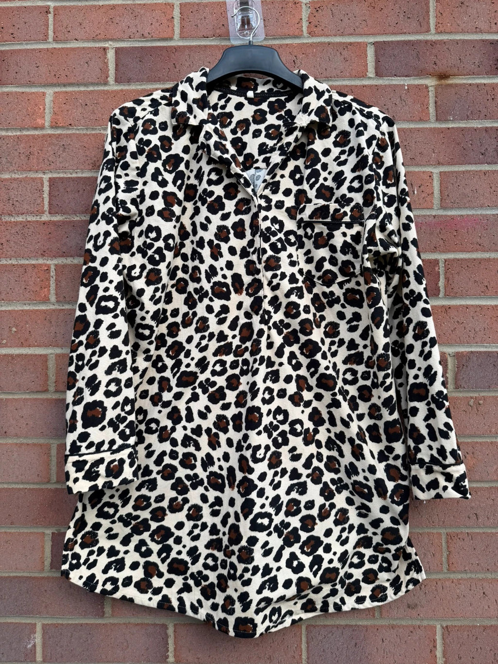 Next brown leopard print satin tunic blouse with animal print design.