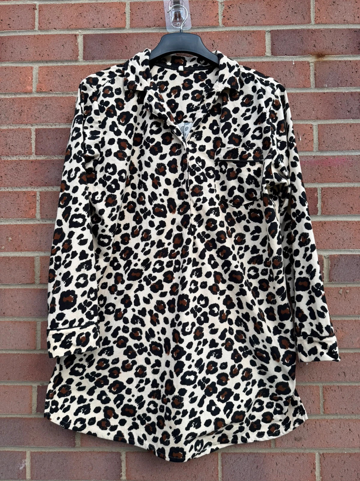 Next brown leopard print satin tunic blouse with animal print design.