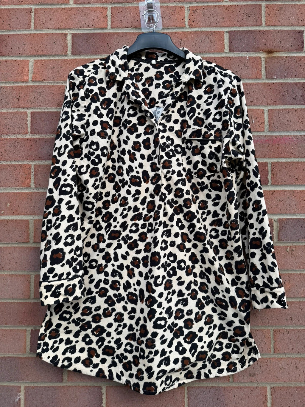 Next brown leopard print satin tunic blouse with animal print design.