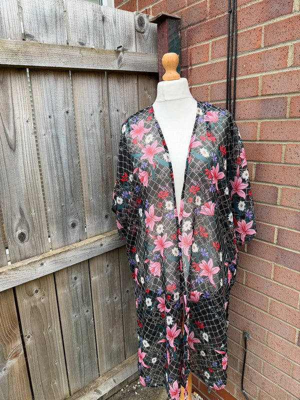 Pep&Co multi floral sheer kimono cover up with boho style and lightweight material.
