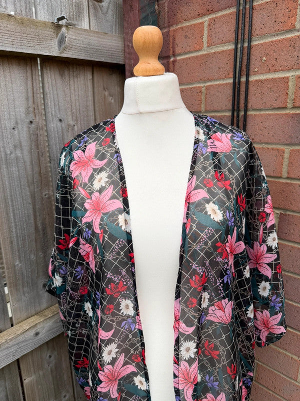 Pep&Co multi floral sheer kimono cover up with boho style and lightweight material.