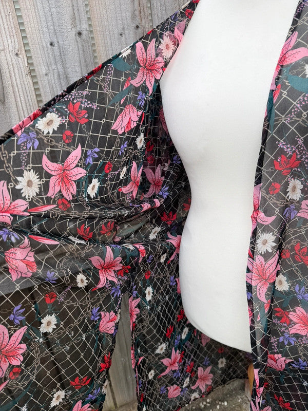 Pep&Co multi floral sheer kimono cover up with boho style and lightweight material.