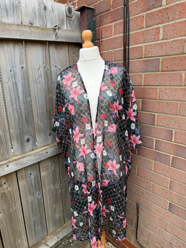 Pep&Co multi floral sheer kimono cover up with boho style and lightweight material.