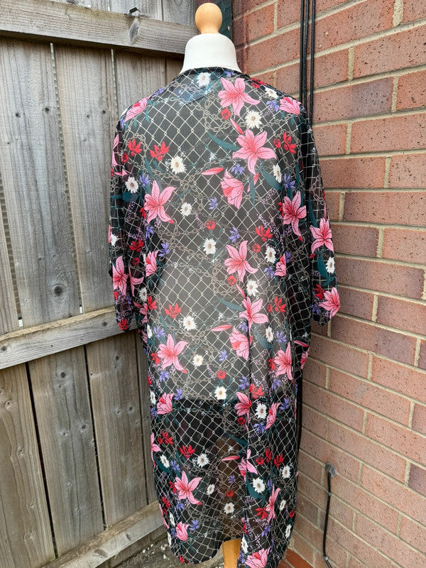 Pep&Co multi floral sheer kimono cover up with boho style and lightweight material.