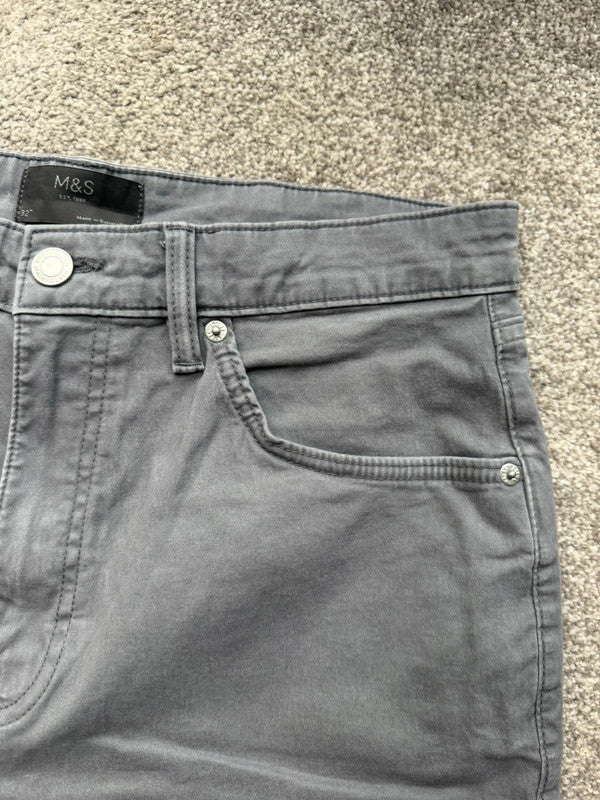 Marks & Spencer grey denim shorts, straight fit, casual cotton, pre-loved with classic design.