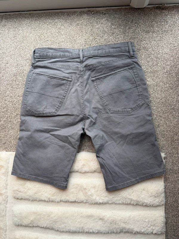 Marks & Spencer grey denim shorts, straight fit, casual cotton, pre-loved with classic design.