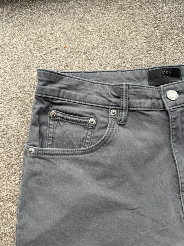 Marks & Spencer grey denim shorts, straight fit, casual cotton, pre-loved with classic design.