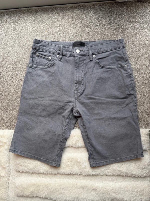 Marks & Spencer grey denim shorts, straight fit, casual cotton, pre-loved with classic design.