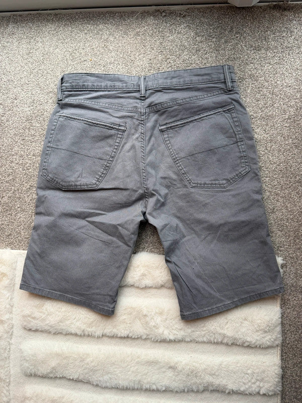 Marks & Spencer grey denim shorts, straight fit, casual cotton, pre-loved with classic design.
