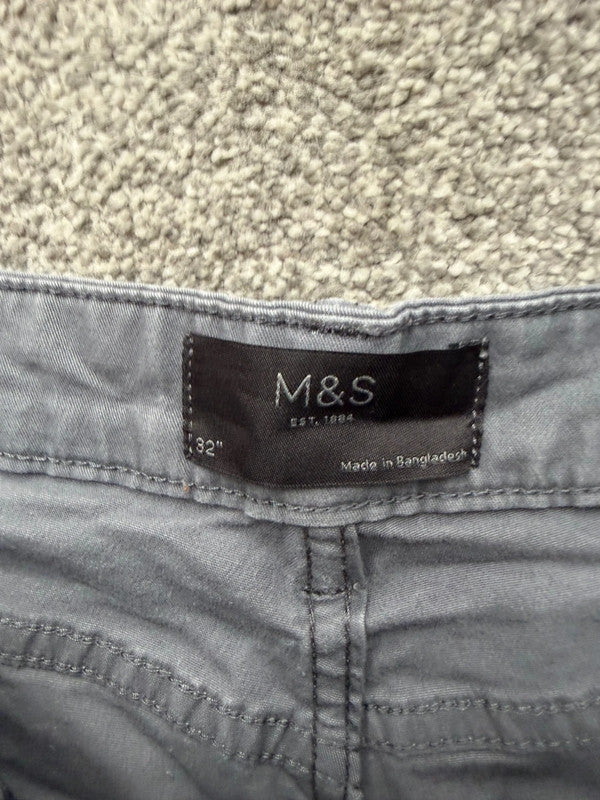 Marks & Spencer grey denim shorts, straight fit, casual cotton, pre-loved with classic design.