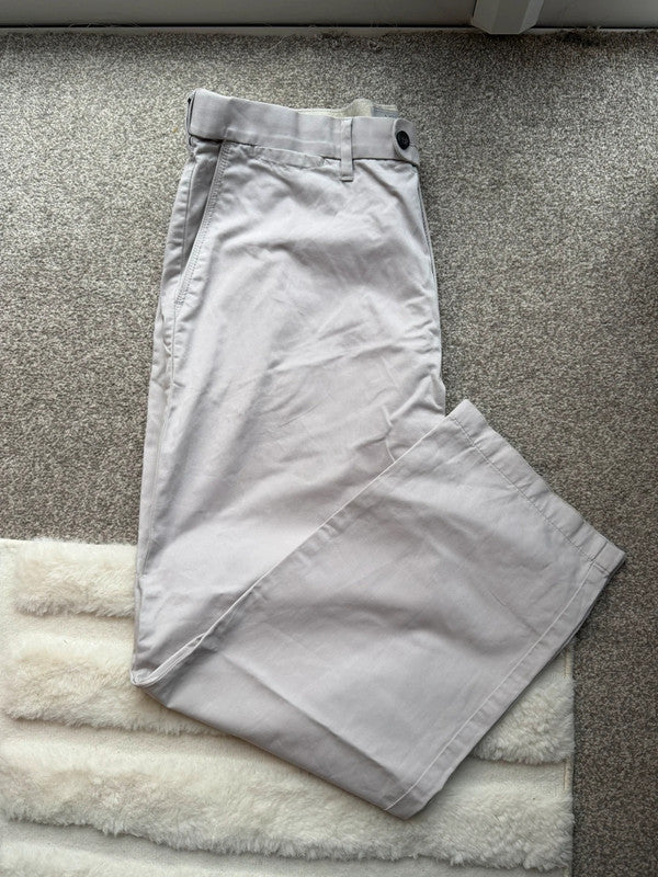 Marks & Spencer beige chino trousers, straight leg, cotton material, pre-loved condition.