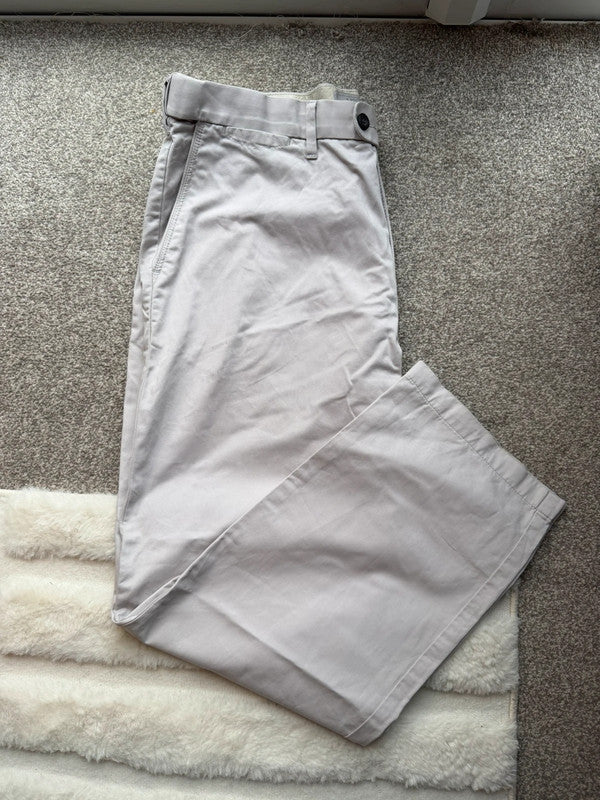 Marks & Spencer beige chino trousers, straight leg, cotton material, pre-loved condition.