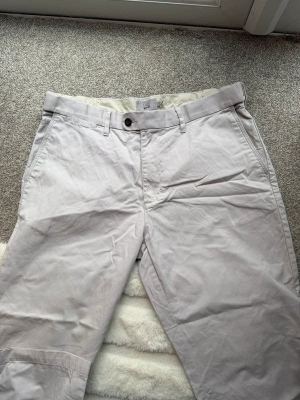 Marks & Spencer beige chino trousers, straight leg, cotton material, pre-loved condition.