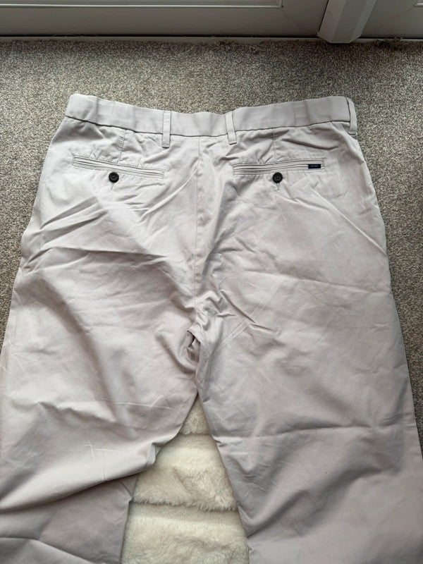 Marks & Spencer beige chino trousers, straight leg, cotton material, pre-loved condition.