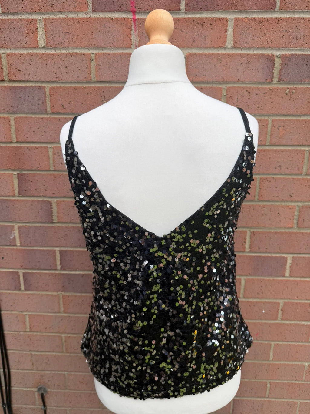 Next black sequin cami top with sparkly silver detailing, perfect for parties.