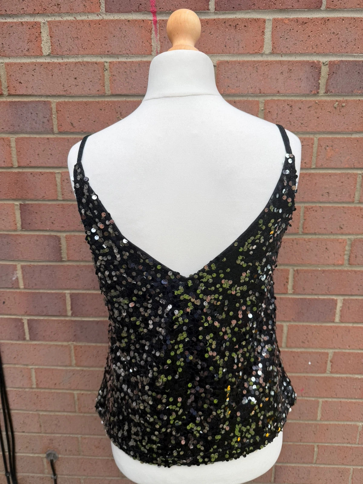 Next black sequin cami top with sparkly silver detailing, perfect for parties.