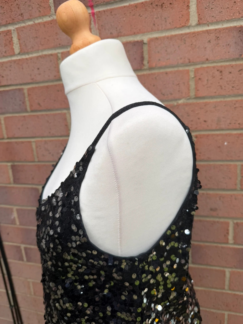 Next black sequin cami top with sparkly silver detailing, perfect for parties.