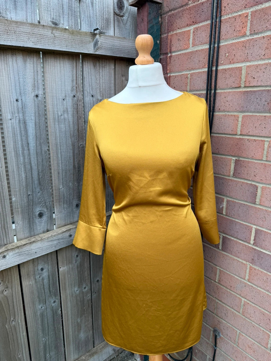 H&M yellow bandage dress with satin finish, minimal chic design, pre-loved.
