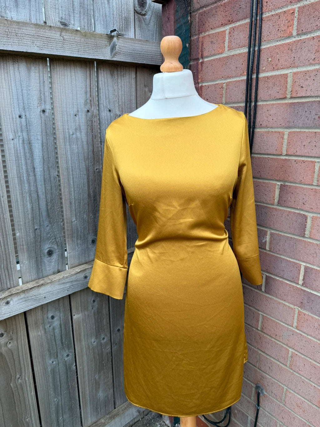 H&M yellow bandage dress with satin finish, minimal chic design, pre-loved.