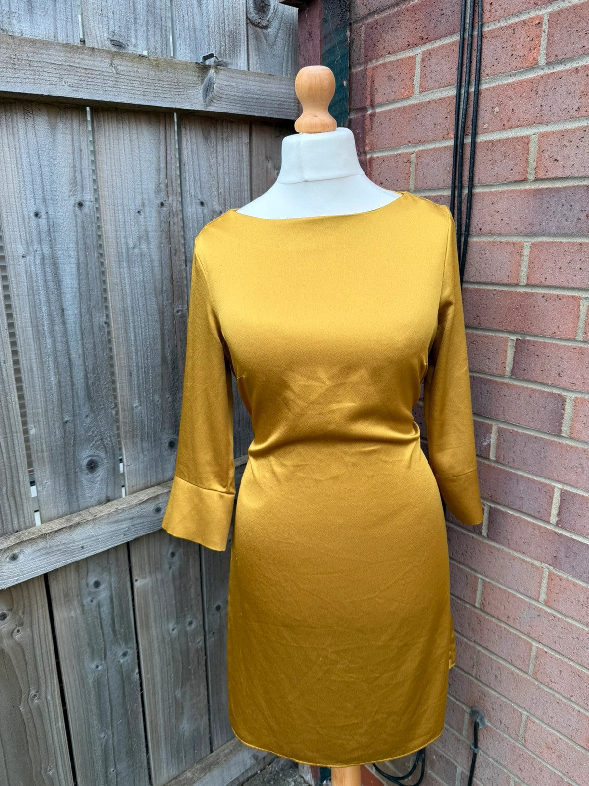 H&M yellow bandage dress with satin finish, minimal chic design, pre-loved.