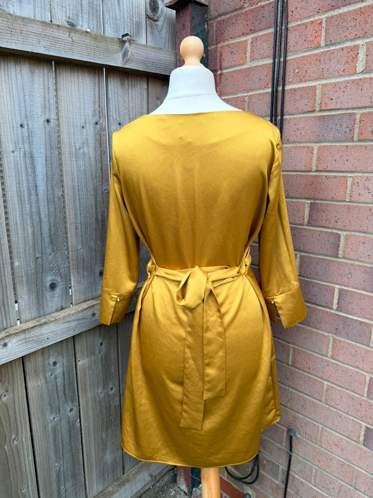 H&M yellow bandage dress with satin finish, minimal chic design, pre-loved.