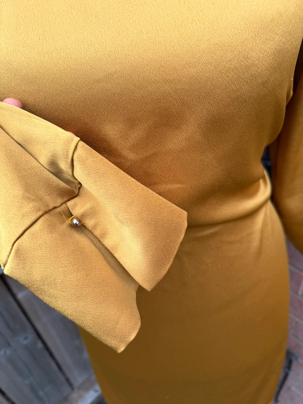 H&M yellow bandage dress with satin finish, minimal chic design, pre-loved.