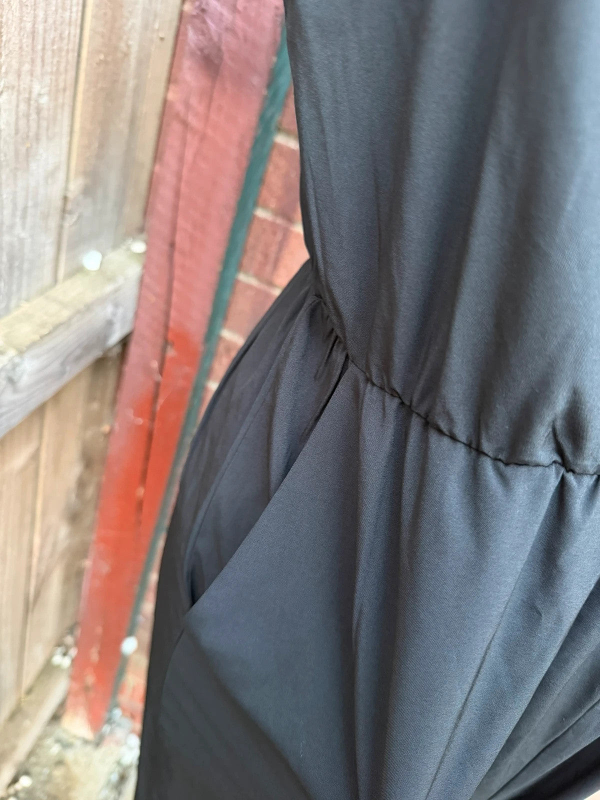 SHEIN black jumpsuit with puff sleeves and wide legs, cottagecore milkmaid style.