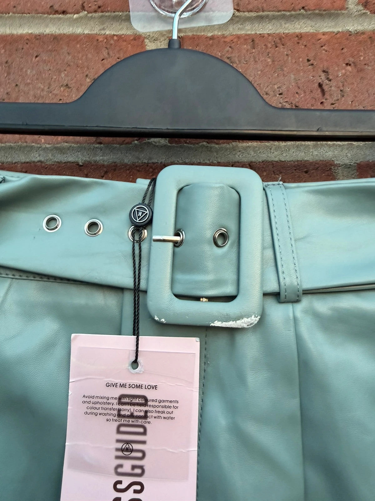 Missguided green PU leather shorts with belt, Y2K style, new with tags.