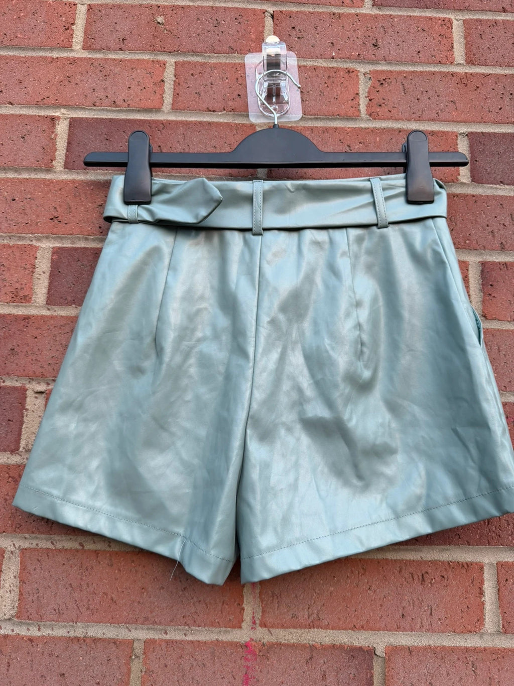 Missguided green PU leather shorts with belt, Y2K style, new with tags.
