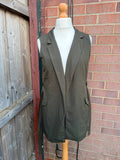 Atmosphere khaki sleeveless blazer with utility pockets and Y2K style details.