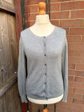 Papaya grey fine knit cardigan with button front and soft texture.