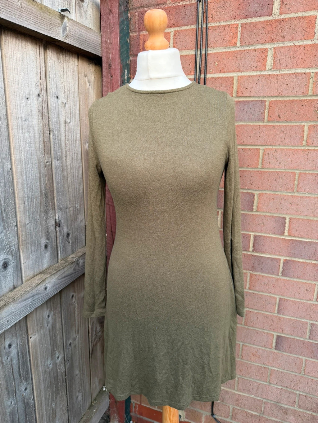 George khaki linen mini dress, pre-loved, simple design, perfect for a capsule wardrobe.
