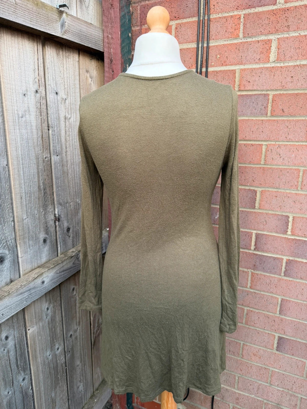 George khaki linen mini dress, pre-loved, simple design, perfect for a capsule wardrobe.