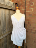 Be You white linen wrap mini dress with satin look and tags attached.
