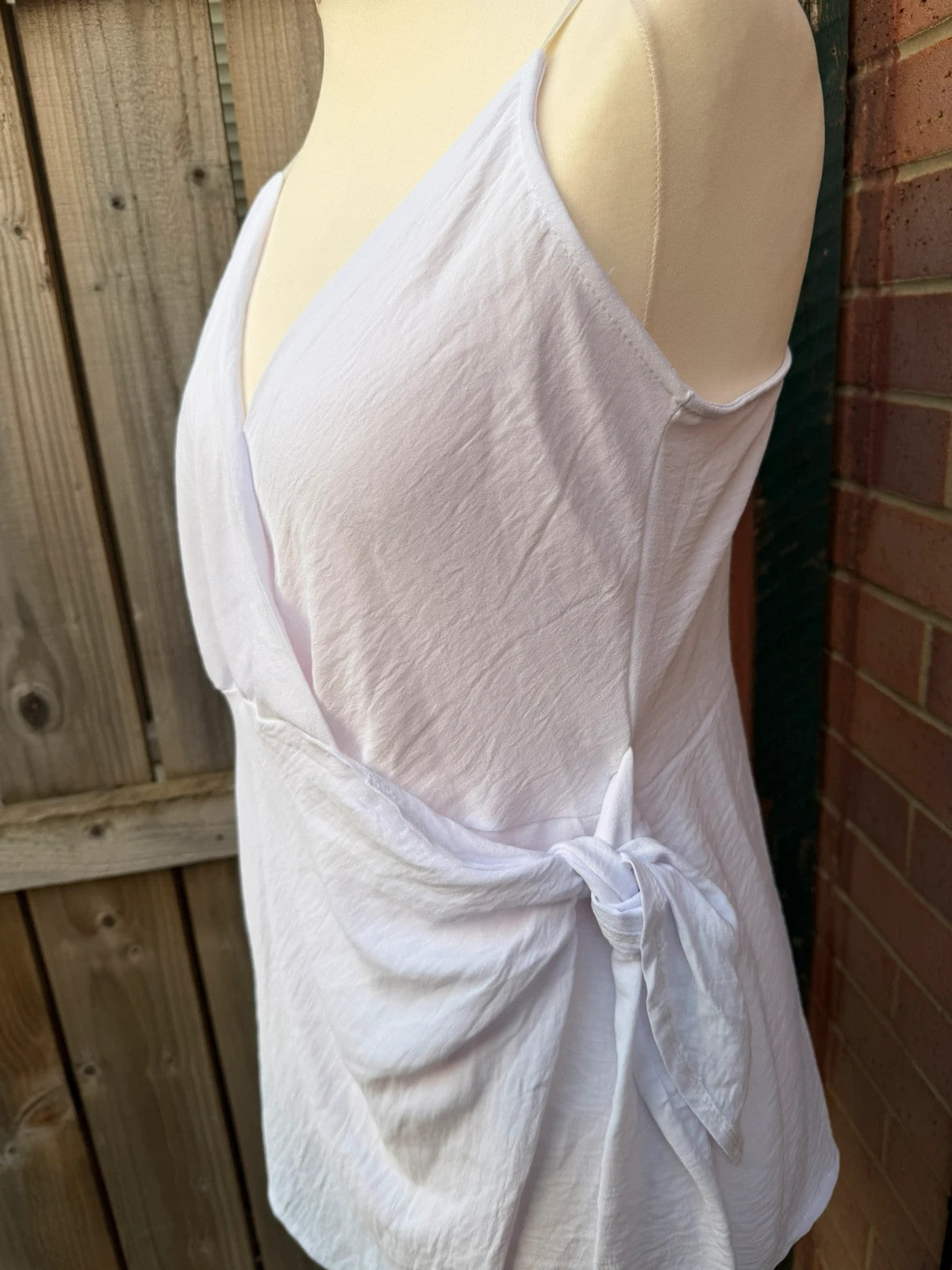 Be You white linen wrap mini dress with satin look and tags attached.