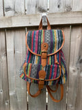 Vintage multi mini backpack with Aztec stripe pattern and festival-inspired design.