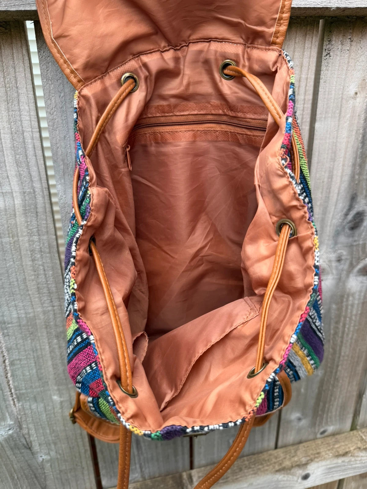Vintage multi mini backpack with Aztec stripe pattern and festival-inspired design.