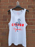 Jack & Jones white vest tank top with flamingo graphic print, size S.