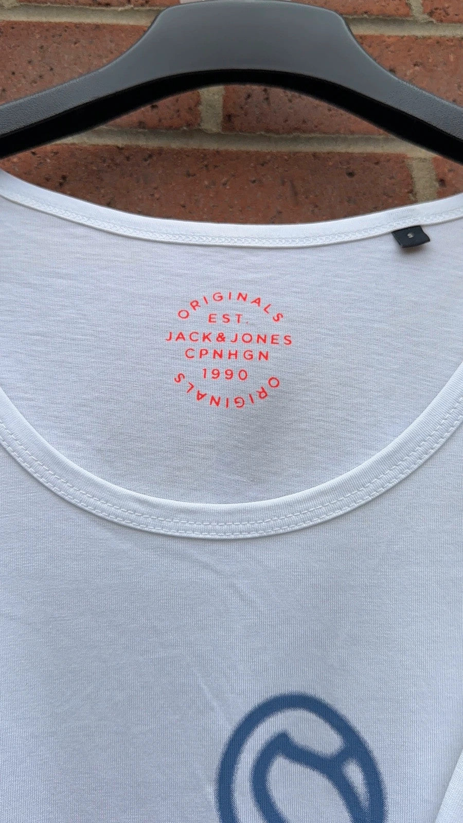 Jack & Jones white vest tank top with flamingo graphic print, size S.