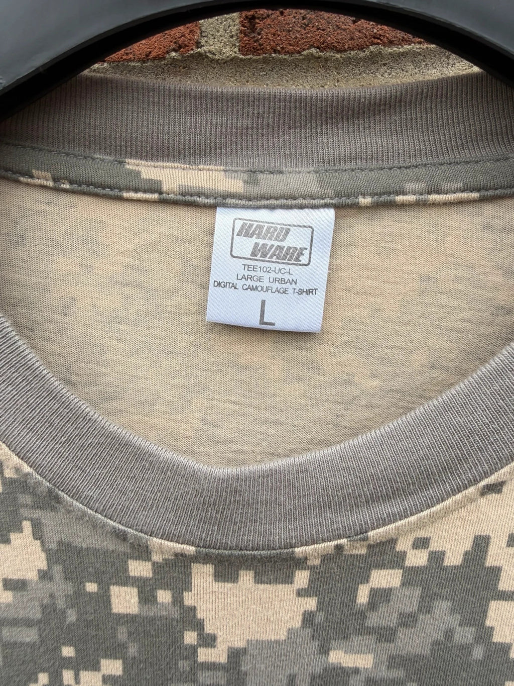 hardware khaki graphic tee with digital camo pattern and oversized fit