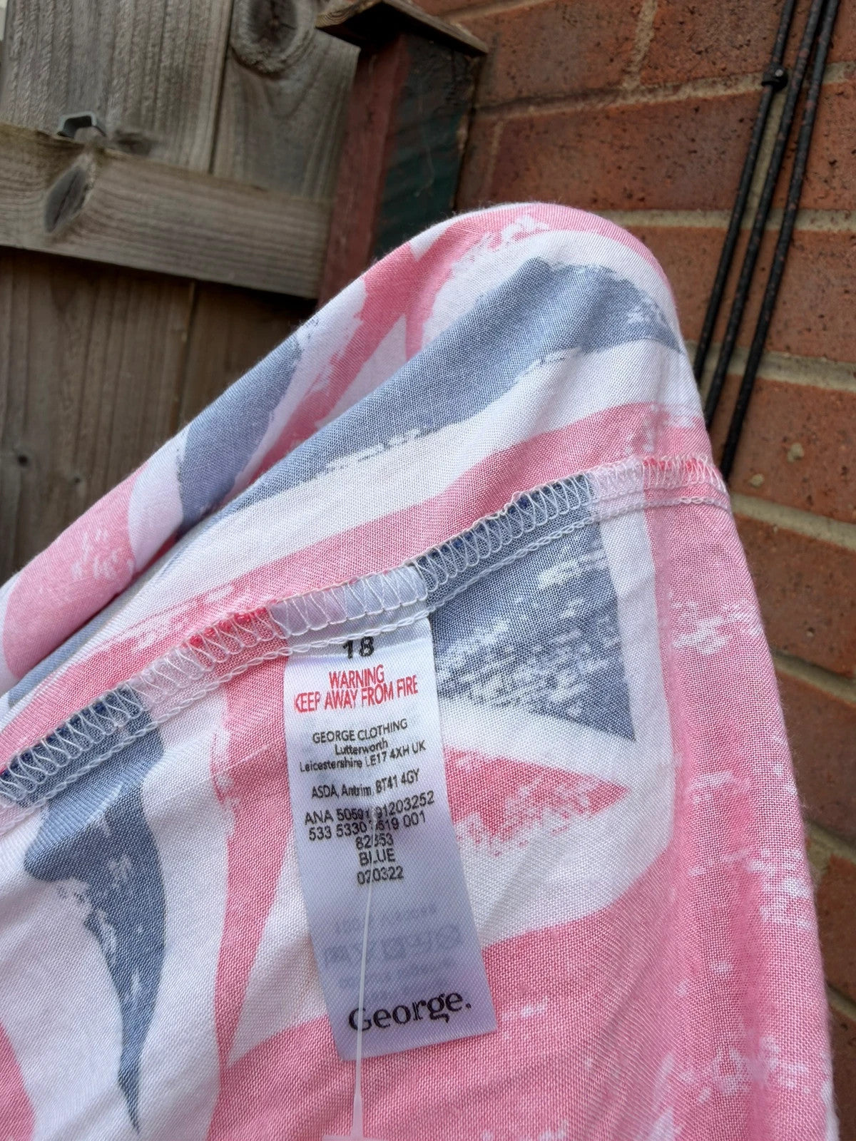 George linen maxi dress multi Union Jack print with cami straps and flowy silhouette.