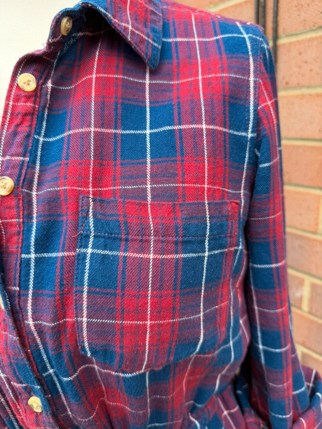 Falmer Heritage red plaid shirt dress with tie waist and vintage grunge style.
