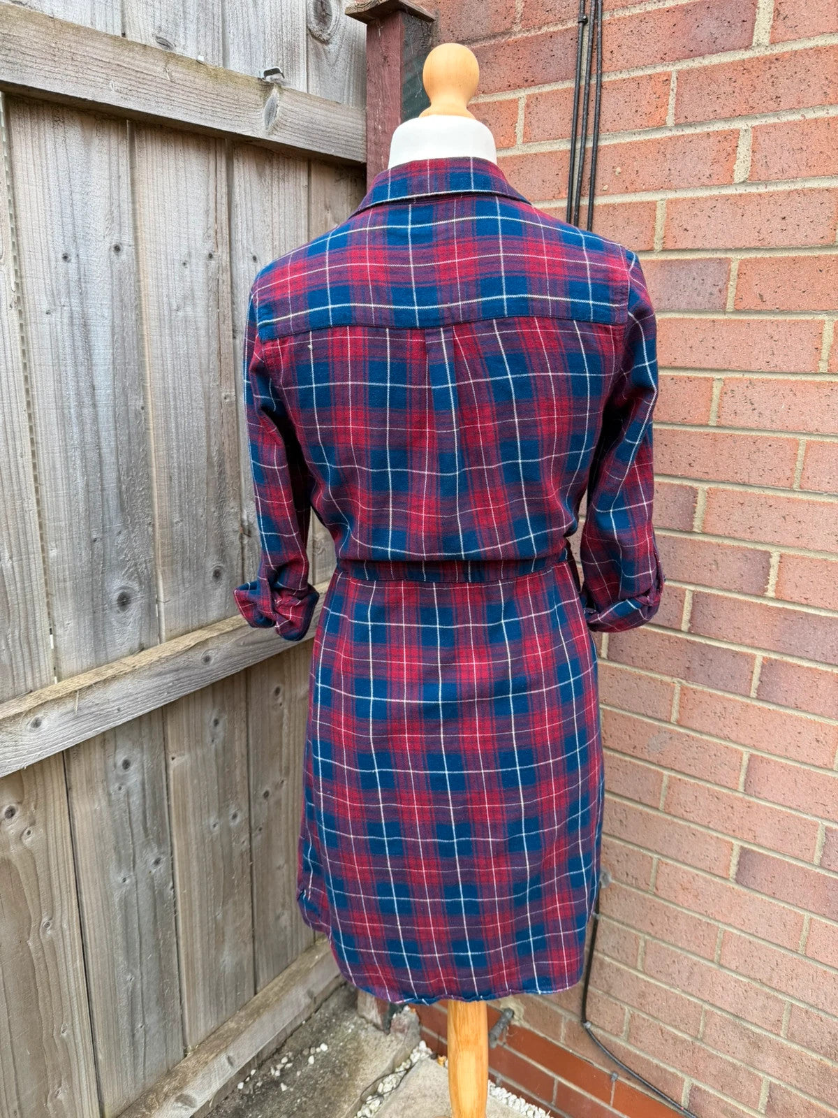 Falmer Heritage red plaid shirt dress with tie waist and vintage grunge style.