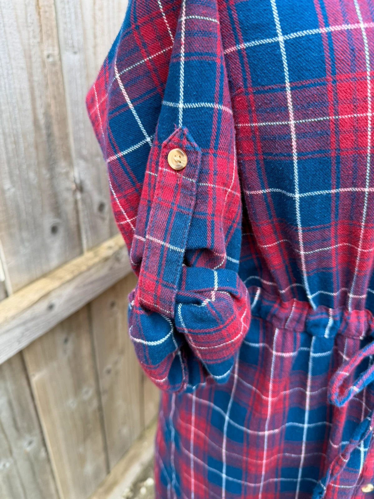 Falmer Heritage red plaid shirt dress with tie waist and vintage grunge style.