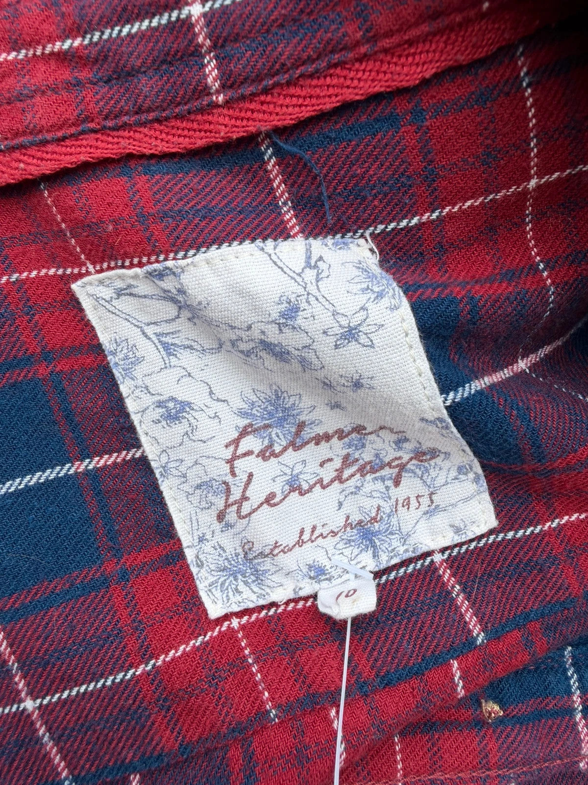 Falmer Heritage red plaid shirt dress with tie waist and vintage grunge style.