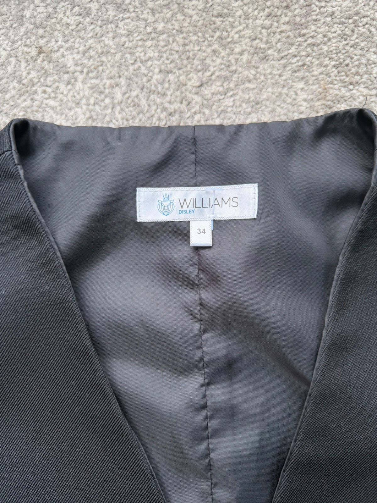 Williams Disley black women's waistcoat with button details, pre-loved formalwear.