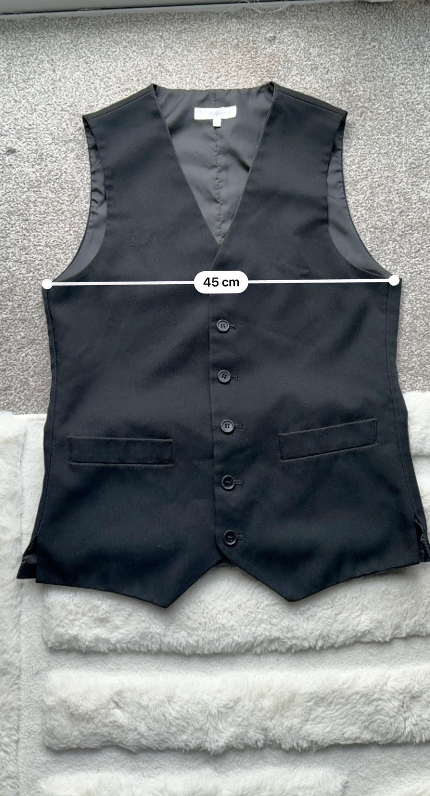 Williams Disley black women's waistcoat with button details, pre-loved formalwear.